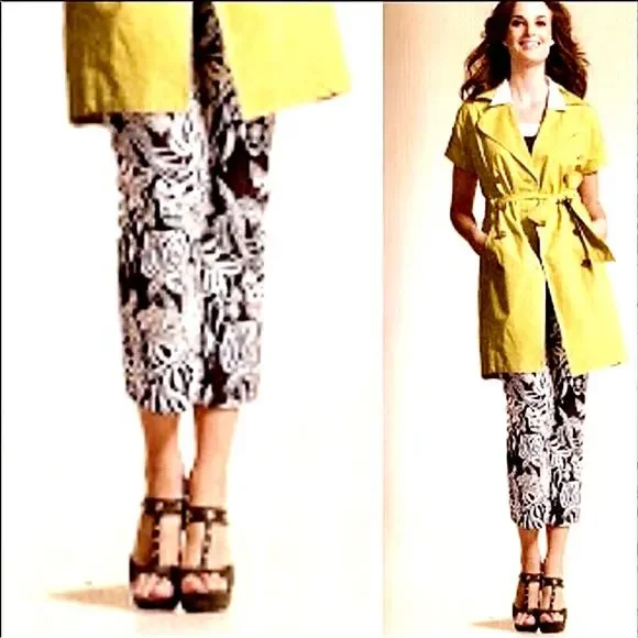 CAbi Serengeti Cropped Pants Brown White Tropical Print Sunset Keyna Style 351 - Picture 2 of 16